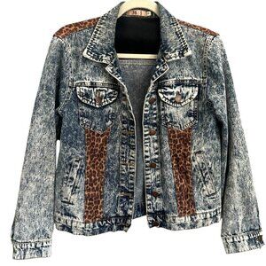 36 Point 5 Leopard Patchwork Trucker Jacket S Acid Wash Western 80s 90s Mob Wife
